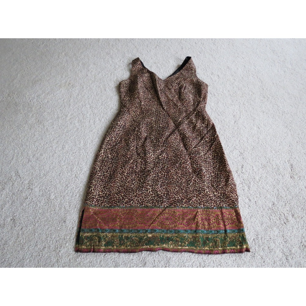 Mica Leopard Print Sleeveless V-Neck Dress Brown Tan Size 10